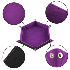 Bandeja hexagonal plegable de cuero PU y terciopelo para <span class=keywords><strong>dados</strong></span> con diseño de logotipo de color personalizado, accesorios para juegos de D&D - Product Image 5