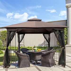 10x10 Brown Top Outdoor Patio Gazebo <b>Canopy</b> <b>Tent</b> Double Roof Detachable Mesh Screen All Sides Ventilated Garden Netting Garden - Product Image 5