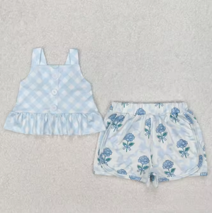 ขายส่งเสื้อกล้ามลายตารางสำหรับเด็กผู้หญิงและกางเกงขาสั้นพิมพ์ลายปลาโลมาชุด 2 ชิ้น - Product Image 6