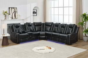 Ensemble de canapés modulaires en cuir de haute qualité avec éclairage LED, multifonctionnels et inclinables pour salon ou hôtel - Product Image 2