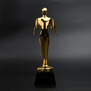 Company Celebration Gold Flying Man Mujer Figura de metal Estatuilla con base de cristal negro Trofeo conmemorativo Premios con alas - Product Image 2