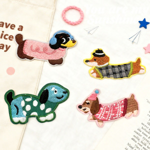 Patch brodé thermocollant double face en tissu, motif chien <span class=keywords><strong>teckel</strong></span> mignon, pour sac DIY, applique chiot - Product Image 1
