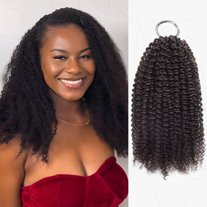 Qvr afro <span class=keywords><strong>kinky</strong></span> Crochet bện máy đôi sợi ngang Perm sẵn sàng 100% trinh nữ Remy tự nhiên phần mở rộng tóc con người lông tip tóc - Product Image 5