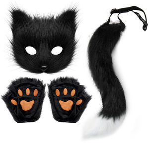 Ensemble d'accessoires <span class=keywords><strong>de</strong></span> cosplay d'Halloween pour femmes, queue <span class=keywords><strong>de</strong></span> chat, masque <span class=keywords><strong>de</strong></span> démon, gants, ensemble <span class=keywords><strong>de</strong></span> 3 pièces - Accessoire <span class=keywords><strong>de</strong></span> cosplay - Product Image 5