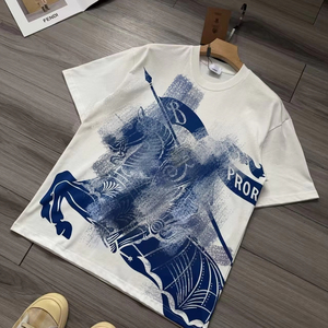 T-shirt unisexe surdimensionné en coton, motif chevalier bleu et blanc, col rond, décontracté, streetwear, manches courtes, été - Product Image 1