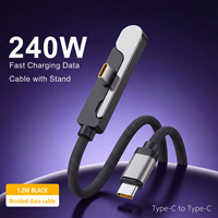 Offre Spéciale Septembre : Câble de Données Type-C vers Type-C 240W Max 1,2M à Charge Rapide, Tressé en Nylon, avec Support Téléphone Intégré pour Mobile