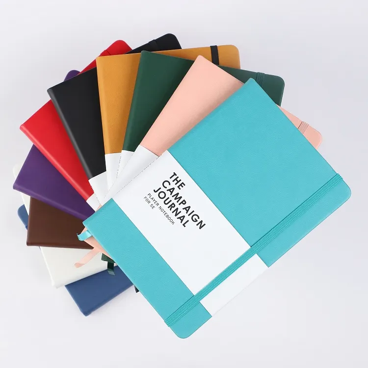 Buku catatan catatan berjajar bisnis kualitas tinggi kulit PU buku catatan jurnal sampul keras A5 kustom dengan Logo