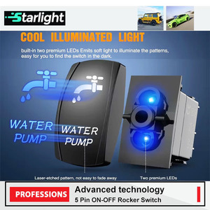 Interruptor basculante SPST de 5 pines resistente al agua para bomba de agua 20A/12V y 10A/24V palanca azul con indicador LED para caravana marina - Product Image 4