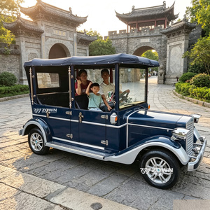 Voiture électrique rétro de tourisme à grande capacité de passagers, avec sièges multi-rangs, chariot de tourisme vintage pour le transport des visiteurs en heures de pointe - Product Image 1