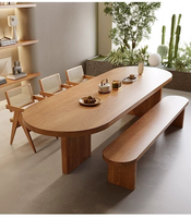 Table ovale en bois massif de style familial moderne DISHI pour la maison, le bureau et le salon – Mobilier en bois pour les loisirs