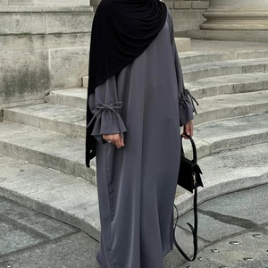 Vestido Abaya Nida a medida con corte en A, mangas con volantes y lazo, cremallera frontal, para mujer, poliéster, primavera/verano 1938 # - Product Image 6