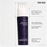 Tube cosmétique souple D40 avec applicateur rotatif à 4 dents et bille métallique pour massage du cuir chevelu et du cou