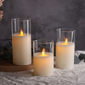 Bougie <span class=keywords><strong>LED</strong></span> sans flamme à lumière chaude en verre transparent <span class=keywords><strong>avec</strong></span> télécommande de Mermei's Moving Pillar - Product Image 2