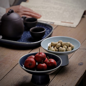 Chinese Retro Ceramic High-Footed Fruit <b>Plate</b> Round Household Snack Dish Party Serving Platter Ceramics Fujian Made - Product Image 3