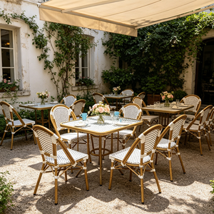 Ensemble de table à manger nordique, ensemble de chaises longues <span class=keywords><strong>en</strong></span> rotin, chaise de <span class=keywords><strong>jardin</strong></span> moderne <span class=keywords><strong>en</strong></span> bois pour l'extérieur, chaises de <span class=keywords><strong>jardin</strong></span> françaises, café - Product Image 5