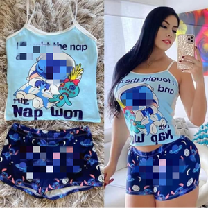 뜨거운 판매 2022 섹시한 Tracksuit 조깅 여름 스포츠 여성 두 조각 세트 편지 인쇄 반바지 복장 - Product Image 5