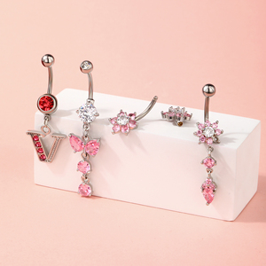 Ingrosso rosa ciondolo 316L acciaio fiocco anelli <span class=keywords><strong>ombelico</strong></span> zirconi graziosi anelli <span class=keywords><strong>ombelico</strong></span> barre del ventre corpo <span class=keywords><strong>Piercing</strong></span> gioielli - Product Image 3