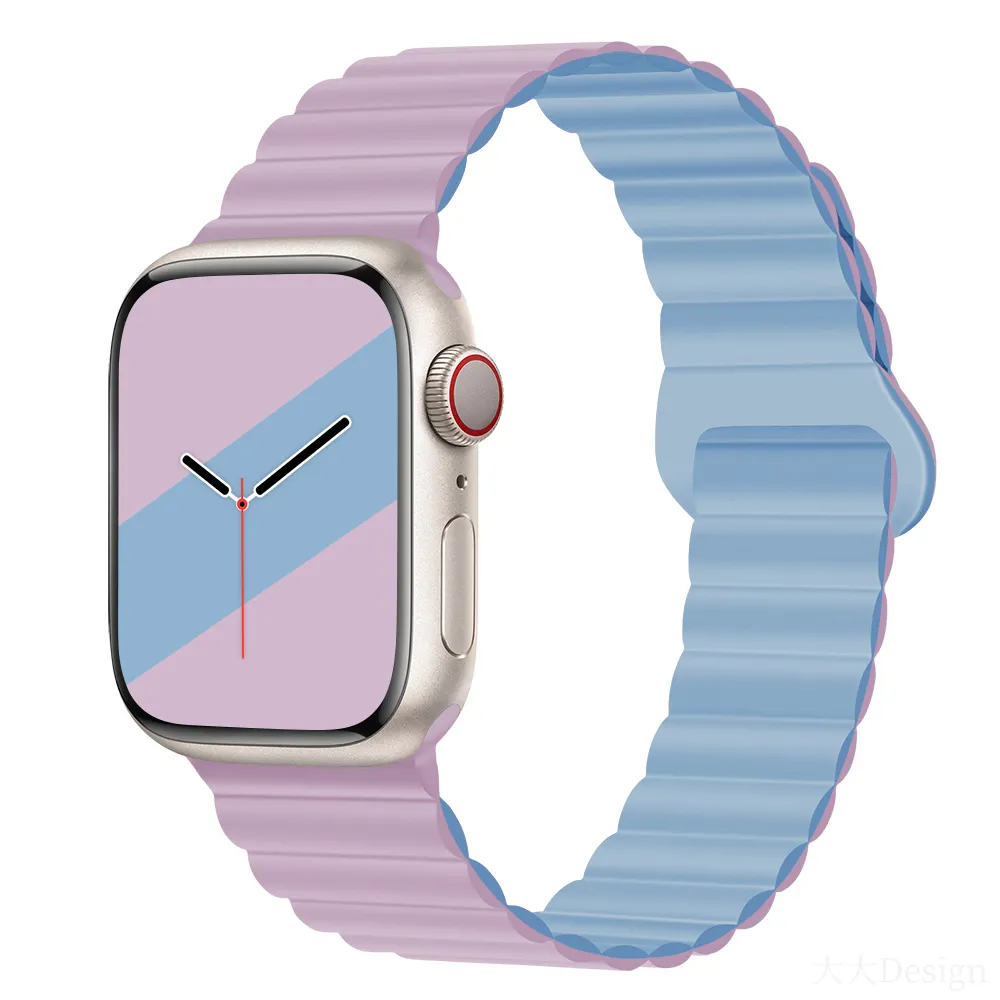 Tali jam tangan silikon warna-warni ganda, gelang silikon untuk jam tangan Apple, tali jam tangan silikon Loop magnetis untuk iWatch