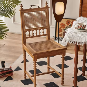 Chaise de salle à manger en rotin en bois massif vintage française, petite chaise de salle à manger pour la maison, chaise de salle à manger pour les personnes âgées, pour une utilisation en extérieur, dans les parcs, les hôtels - Product Image 2