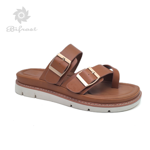 Sandali Casual da <span class=keywords><strong>Donna</strong></span> alla Moda con Doppia Fibbia Metallica Marrone, Comodi e Antiscivolo - Product Image 2