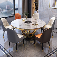 Ensemble de table et de chaises de salle à manger rondes en marbre de luxe moderne, 4, 6, 8 places, cuisine, salon, restaurant, designs de meubles rotatifs dorés