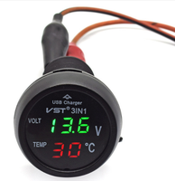 Monitor Digital 3 en 1 de 12V/24V con Cargador USB para Auto, Voltímetro, Termómetro y Monitor de Batería con Pantalla LCD Dual