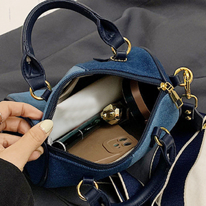 <span class=keywords><strong>Sac</strong></span> à bandoulière en denim vintage 2025 avec coutures contrastées et fermeture éclair, <span class=keywords><strong>sac</strong></span> à <span class=keywords><strong>main</strong></span> pour le travail à une épaule - Product Image 4
