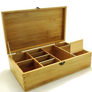 The Bamboo Tea Box Tea Bag Storage Organizer with Lid and Removable Dividers