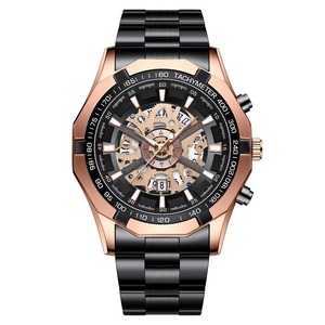 Montre chronographe sport pour homme, cadran squelette, acier inoxydable, étanche, quartz lumineux avec fenêtre de calendrier - Product Image 4