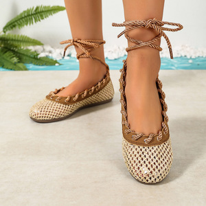 Zapatos planos de ballet retro con cordones y diseño hueco, zapatos transpirables casuales para el día a día - Product Image 4