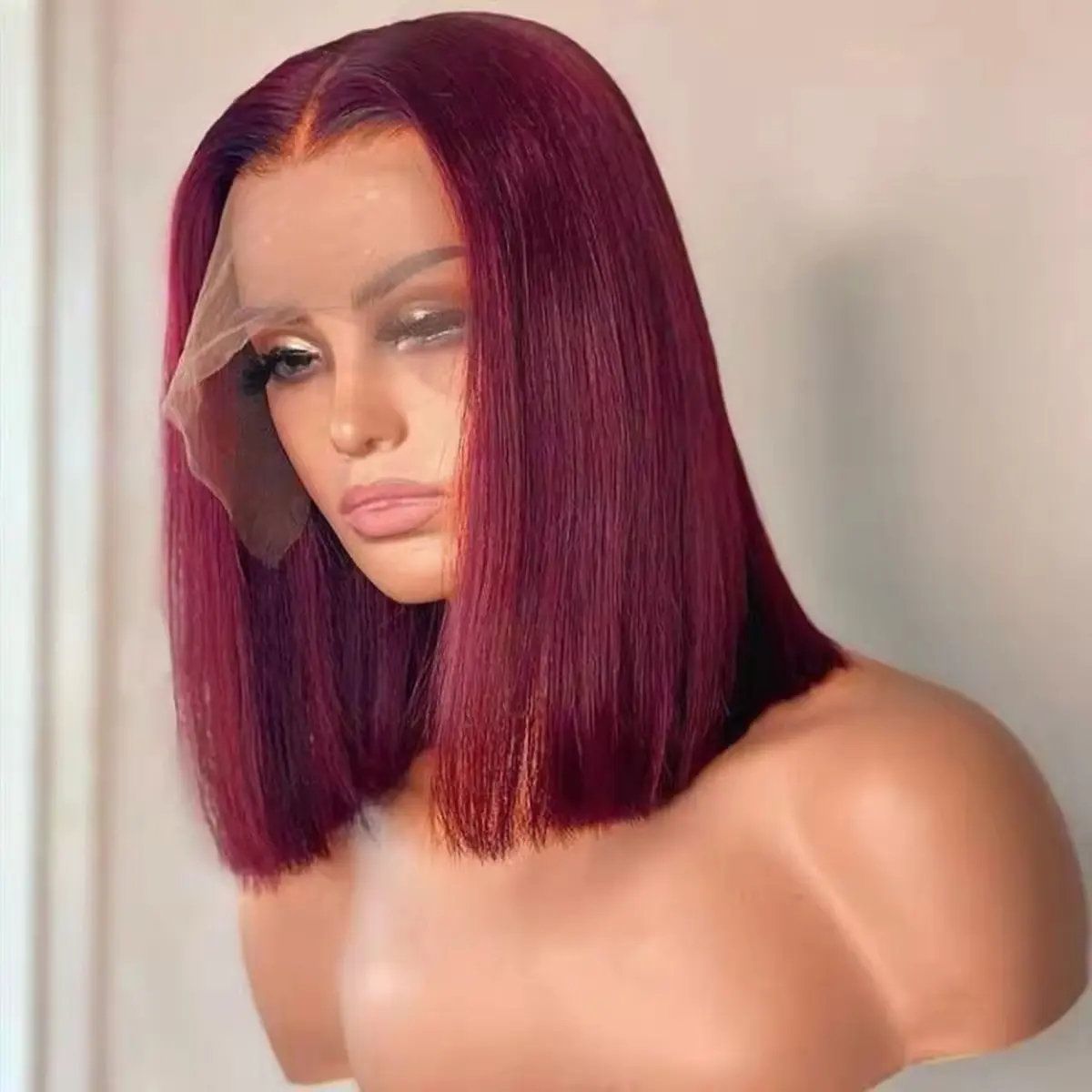 YF 99J Red Straight Short Bob Wigs Human Hair Burgundy Lace Front Wigs Glueless HD Lace Frontal Wig Human Hair For Black Women