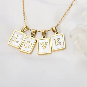 Pendant Custom 26 Letters 18K Gold Plated Initial Alphabet Pearl Square Shell Stainless Steel Necklace Fine Jewelry Pendant