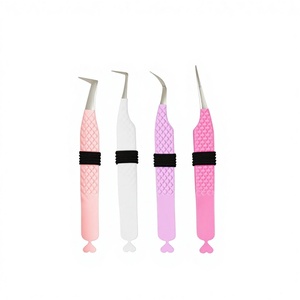 Boîte d'emballage de 4 pinces à épiler en acier inoxydable avec pointe fine pour extensions de cils, options multicolores - Product Image 1