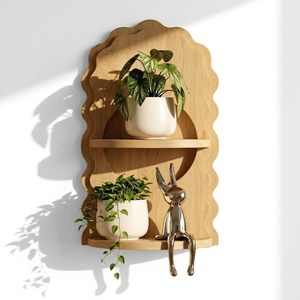 Wave Shaped Double Layer Wall <b>Shelf</b> Wooden Mounted Display <b>Rack</b> For Decorative Storage - Product Image 1