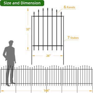 Clôture de jardin en métal 32 po de hauteur x 12 pi de longueur, 6 panneaux + 7 piquets, panneaux de clôture <span class=keywords><strong>pour</strong></span> chiens, barrière <span class=keywords><strong>pour</strong></span> animaux - Product Image 4