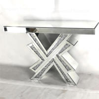 Vente directe d'usine, table console de couloir moderne de haute qualité, design diamant, vue latérale, MDF, miroir, meubles de salon