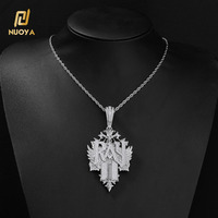 Pendentif Lettre Personnalisé NUOYA en Argent Sterling 925 Entièrement Pavé de Zircons Cubiques Grande Taille Aile Croix Étoile Bijou Tendance Rappeur Cadeau