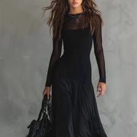 Robe longue vintage à col rond entièrement tricotée, style Empire, pour femme, robe d'été