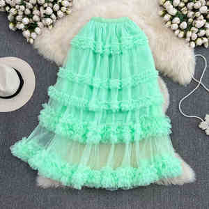 Nuova Gonna a Mezza Lunghezza con Fiocco e Inserti, Estiva, a Vita Alta, Sottile, a Trapezio, Stile Balletto, Soffice e Voluminosa, a Strati, All'ingrosso - Product Image 6