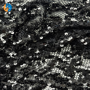 Yeni tasarım pullu işlemeli 100% Polyester Sparkle seksi siyah elbise kumaş parti balo elbise için - Product Image 4