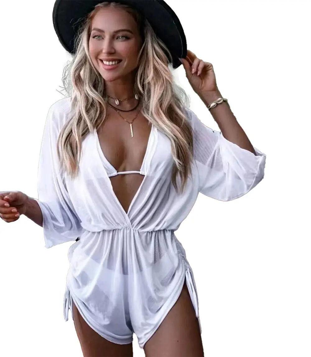 2024 donna costume da bagno a maniche lunghe blusa tre pezzi Set di base Sexy Bikini copricapo abito da bagno costume da bagno abbigliamento da spiaggia