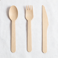 Prix bas, couverts jetables en bois de bouleau 100% biodégradables, 160 mm, ensemble de couverts en bois, cuillères, fourchettes, couteaux écologiques