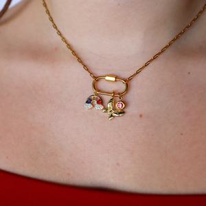 Collier à chaîne lâche basique DIY en acier inoxydable couleur 18K, avec pendentif Lettre d'amour Cupidon et placage sous vide diamanté pour four - Product Image 2