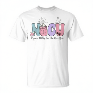 Maglietta per infermiere di terapia intensiva neonatale con bottiglie Nicu Poppin per il nuovo anno - Product Image 2