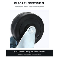 Roulettes pivotantes légères à roulement fluide avec roue en caoutchouc noir, fixation par plaque, accessoire de mobilier pour armoires domestiques et étagères utilitaires