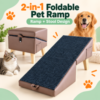 Rampe pliable de luxe pour animaux de compagnie, ottoman 2-en-1, escalier pour chien en bois massif, marches antidérapantes pour petits chiens et chats - Accessoire de canapé multifonctionnel