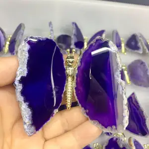 Groothandel Natuurlijke Kleurrijke Crystal Agaat Handgemaakte Agaat Slice Vlinder Voor Decoratie