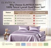Parure de lit moderne en tencel tissé de luxe pour un effet rafraîchissant, couleur unie, garnissage en soie, 300 fils au pouce carré, drap-housse King Size