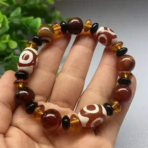 Wholesale Natural Agate Dzi Bracelet Nine Eyes Stone Beads Bracelet Simple Eye Beads Tibetan Folk Style Beads Bracelet