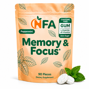 Étiquettes personnalisées Gommes Mémoire & Concentration avec Vitamine B, Complément pour la Santé Cérébrale, Favorise l'Équilibre de l'Humeur, Gommes sans Caféine à la L-Théanine - Product Image 1